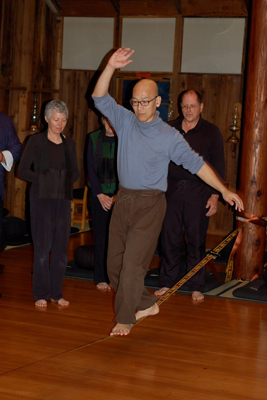 Issho Fujita walks slack-rope at Sonoma Mountain Zen Center